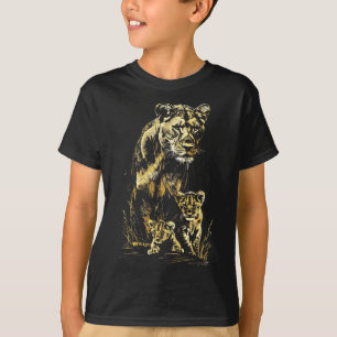 Lioness Unge Hunting Team Lejon Wildlife Sketch T Shirt