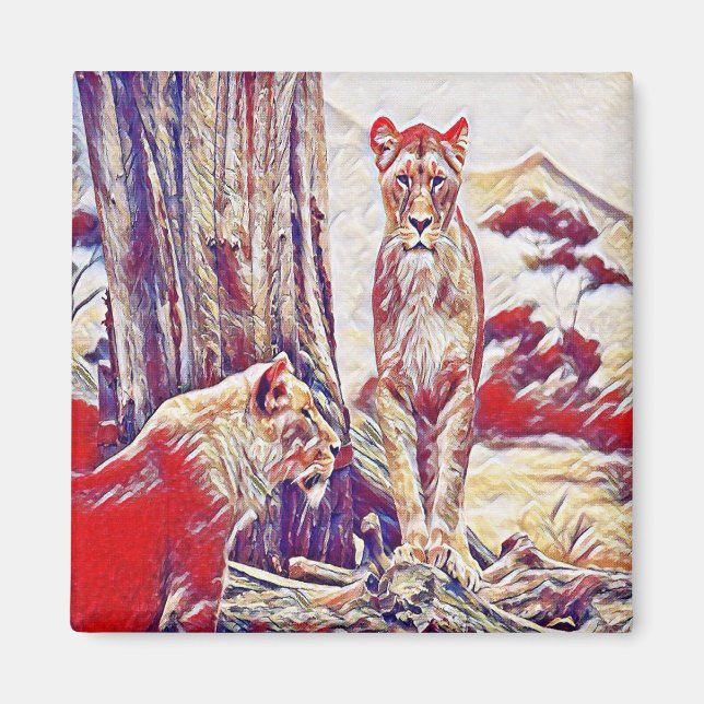 Lioness vid bergen magnet (Framsidan)