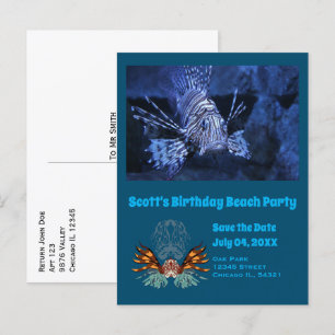 Lionfish Tecknad Birthday Beach Party Photo Inbjudan Vykort