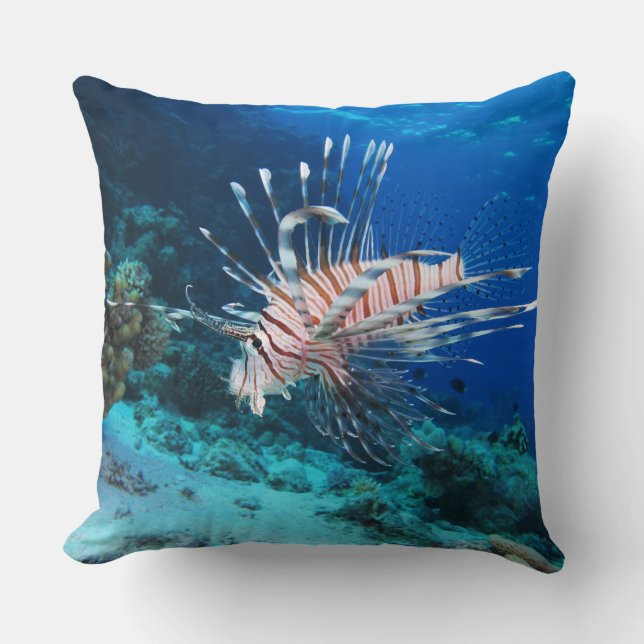 Lionfisk eller Pterois Miles, Ocean Reef Fish Kudde (Framsida)