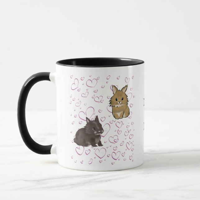 Lionhead bunnies with hearts  mugg (Vänster)