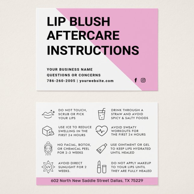 LIP  AFTERCARE-INSTURKTIONER VISITKORT (Framsida & baksida)