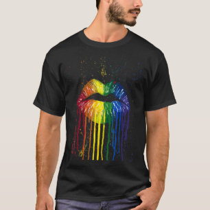 Lip Bita Gay pride Rainbow Flagga Drip LGbt Lesbis T Shirt