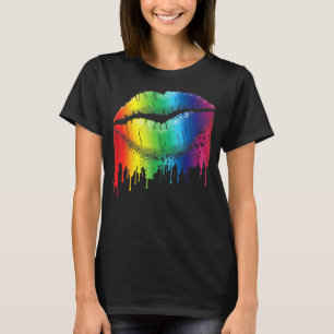 Lip Bita Gay pride Rainbow Flagga Drip LGbt Lesbis T Shirt