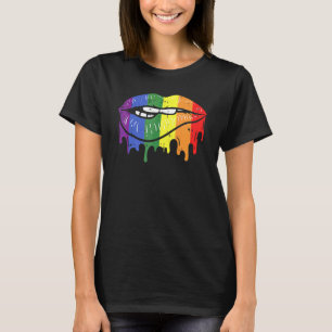 Lip Bita Gay pride Rainbow Flagga Drip LGbt Lesbis T Shirt