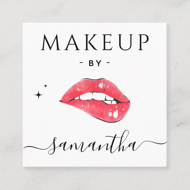 Lip Biting & Sparkles Makeup Artist Qr Code Social Fyrkantigt Visitkort (Framsida)