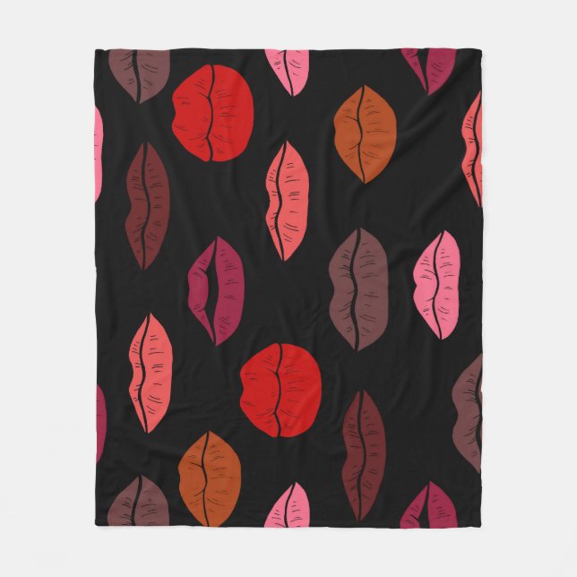 Lip print, Red rosa kisses. Fleecefilt (Framsidan)