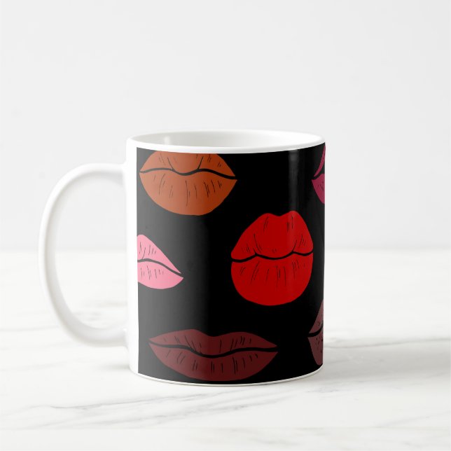 Lip print, Red rosa kisses. Kaffemugg (Vänster)