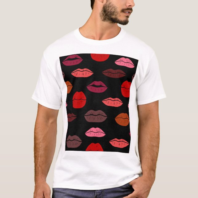 Lip print, Red rosa kisses. T Shirt (Framsida)