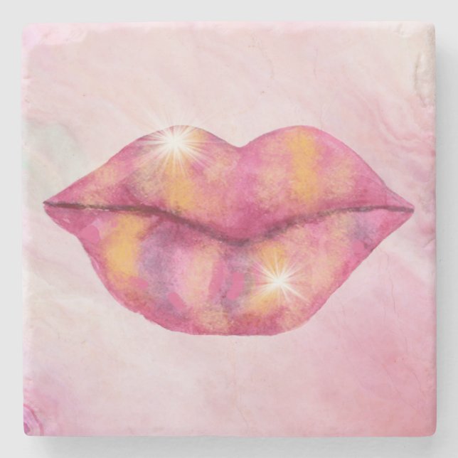 Lip Stone Underlägg i Rosa & Guld Färg (Framsidan)