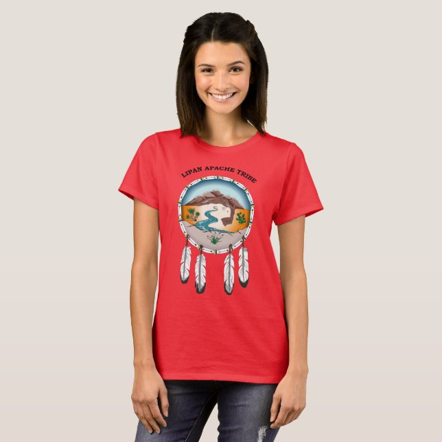 Lipan Apache stamkvinna RÖDA T-tröja T Shirt (Hel framsida)