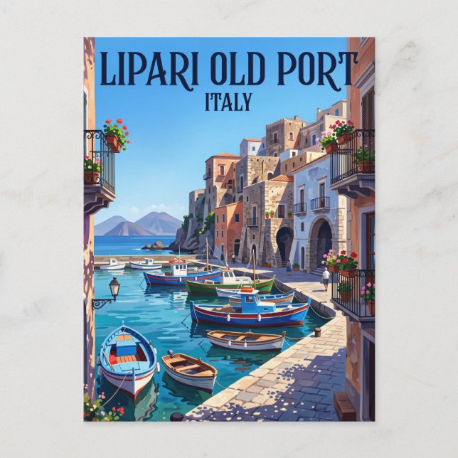 Lipari gamla hamnen Italien Vykort (Framsida)