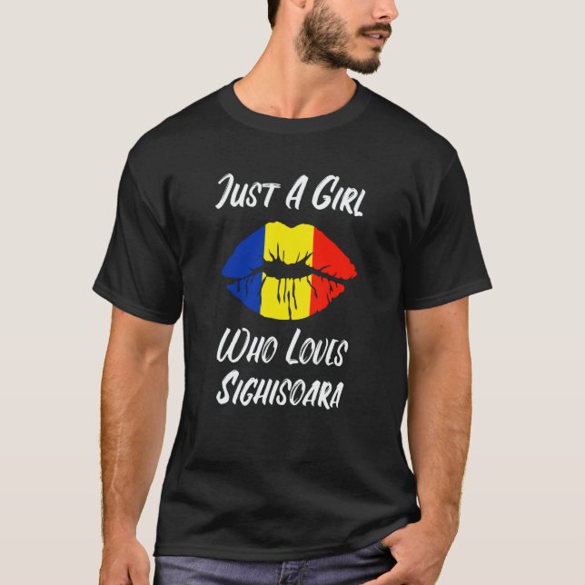 Lips and Mouth Love Romanian Flag Sighisoara T Shirt (Framsida)