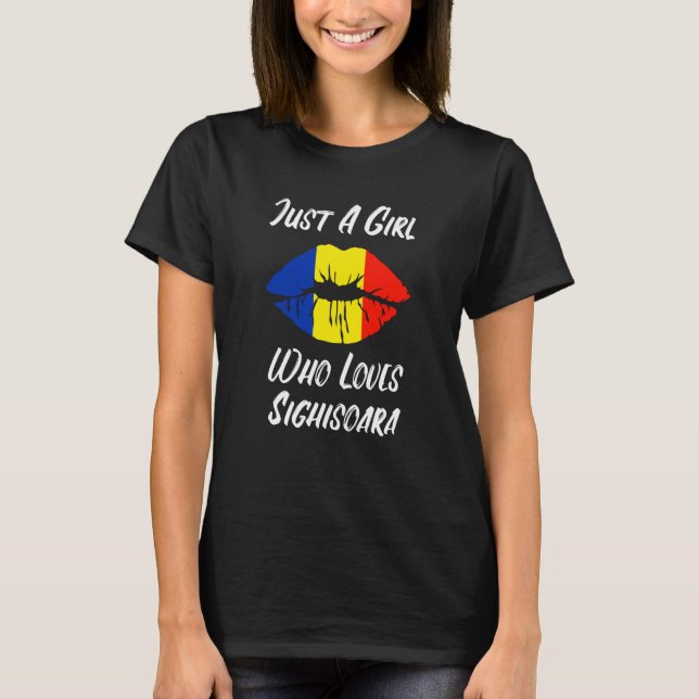 Lips and Mouth Love Romanian Flag Sighisoara T Shirt (Framsida)