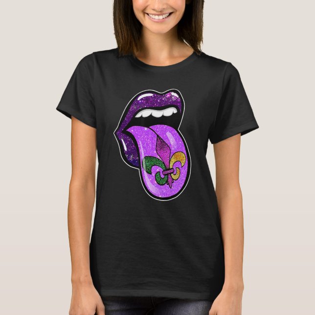 Lips Mardi Gras Carnival Purple Fleur De Lis Women T Shirt (Framsida)