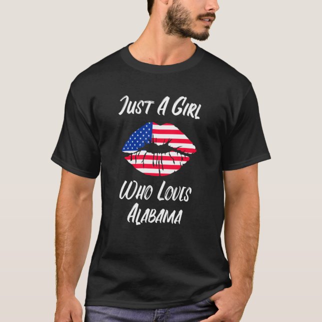 Lips Mouth Love American Flag Alabama T Shirt (Framsida)