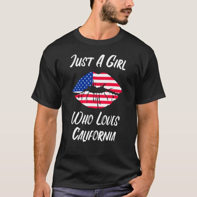 Lips Mouth Love American Flag California T Shirt (Framsida)