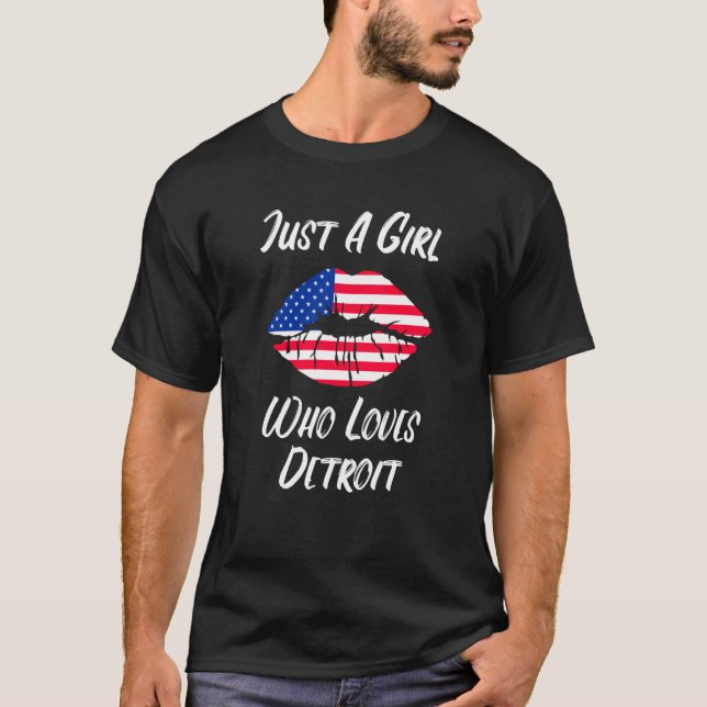 Lips Mouth Love American Flag Detroit T Shirt (Framsida)