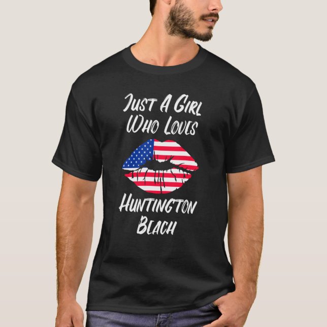Lips Mouth Love American Flag Huntington Beach T Shirt (Framsida)