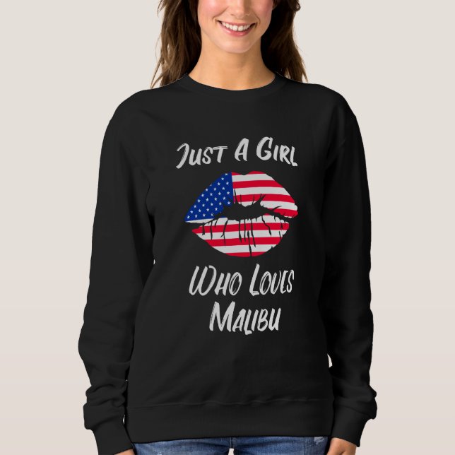 Lips Mouth Love American Flag Malibu T Shirt (Framsida)