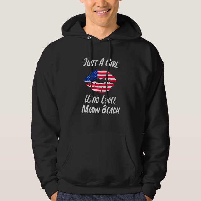 Lips Mouth Love American Flag Miami Beach Hoodie (Framsida)