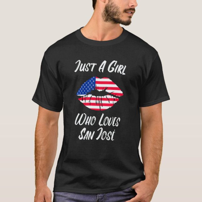 Lips Mouth Love American Flag San Jose T Shirt (Framsida)