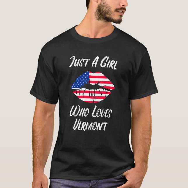 Lips Mouth Love American Flag Vermont T Shirt (Framsida)
