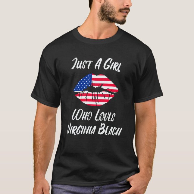 Lips Mouth Love American Flag Virginia Beach T Shirt (Framsida)