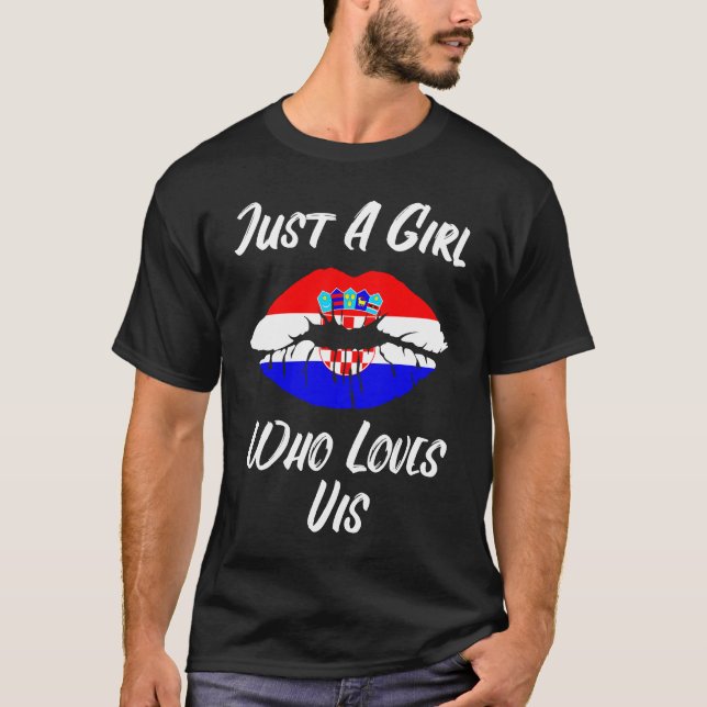 Lips Mouth Love Croatia Flag Vis T Shirt (Framsida)