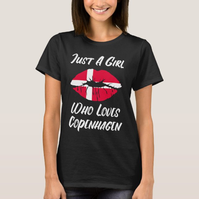 Lips Mouth Love Danish Flag Copenhagen T Shirt (Framsida)
