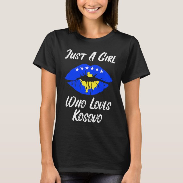 Lips Mouth Love Flag Kosovo T Shirt (Framsida)