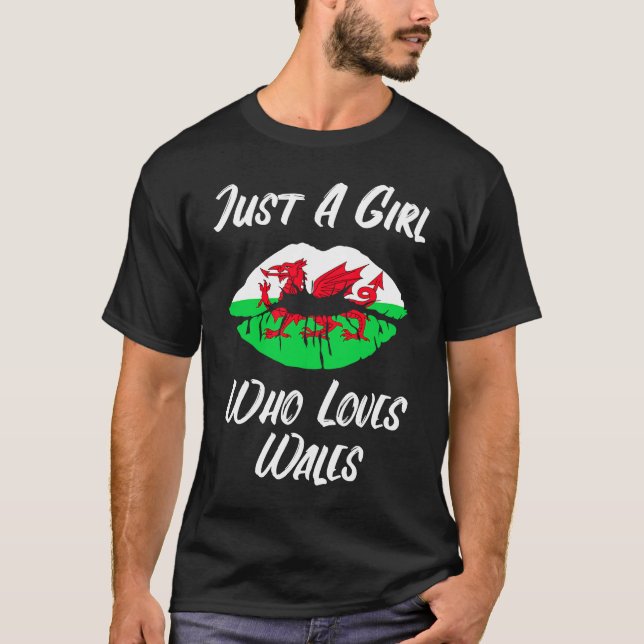 Lips Mouth Love Flag Wales T Shirt (Framsida)
