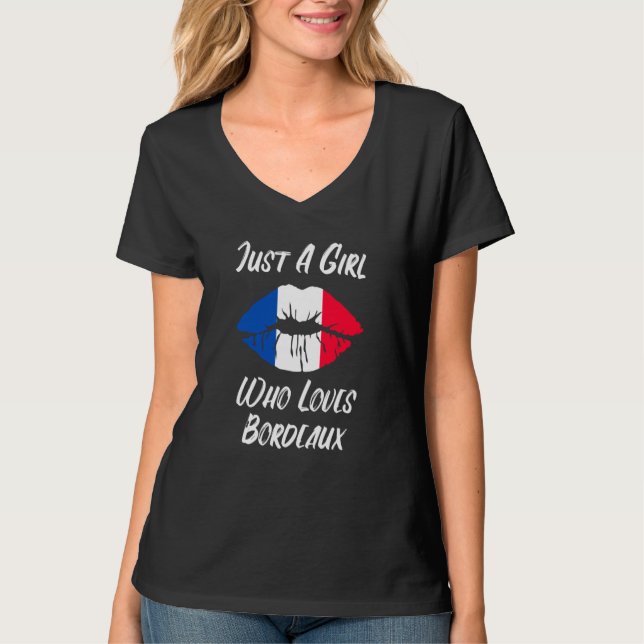 Lips Mouth Love French Flag Bordeaux T Shirt (Framsida)