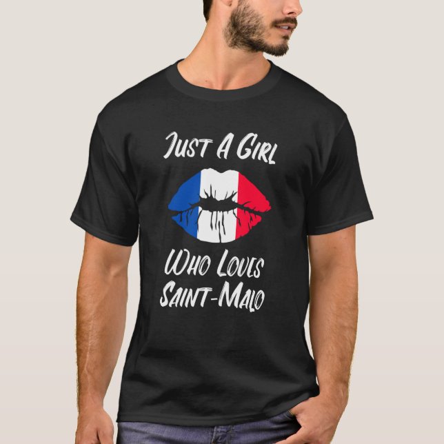 Lips Mouth Love French Flag Saint Malo T Shirt (Framsida)