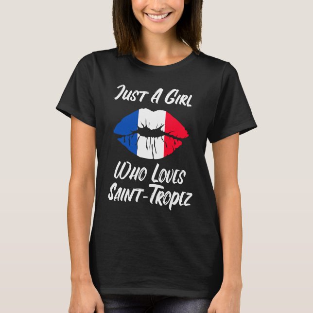 Lips Mouth Love French Flag Saint Tropez T Shirt (Framsida)