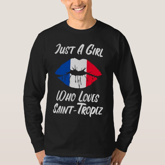 Lips Mouth Love French Flag Saint Tropez T Shirt (Framsida)