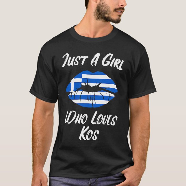 Lips Mouth Love Greek Flag Kos T Shirt (Framsida)