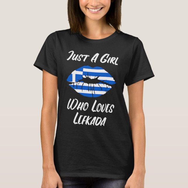 Lips Mouth Love Greek Flag Lefkada T Shirt (Framsida)