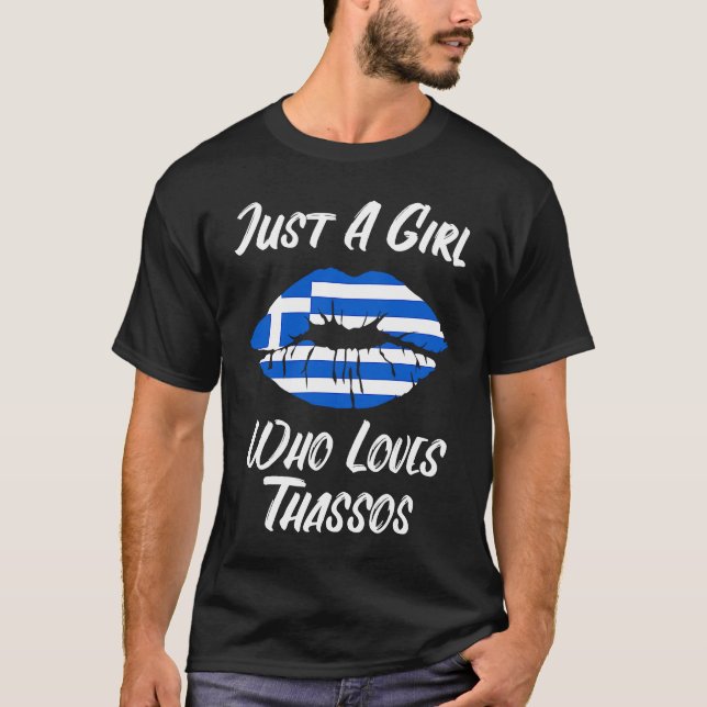 Lips Mouth Love Greek Flag Thassos T Shirt (Framsida)