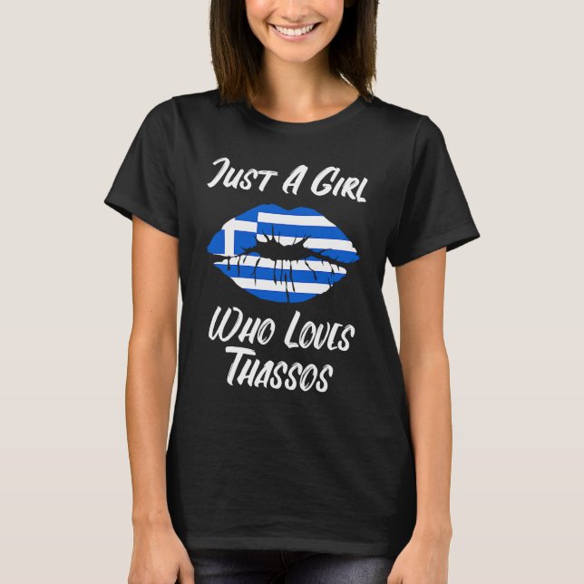 Lips Mouth Love Greek Flag Thassos T Shirt (Framsida)