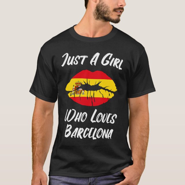 Lips Mouth Love Spanish Flag Barcelona T Shirt (Framsida)