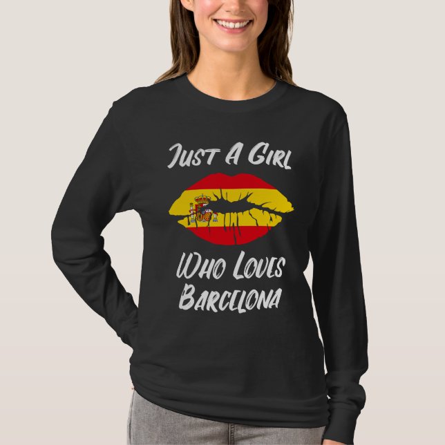 Lips Mouth Love Spanish Flag Barcelona T Shirt (Framsida)