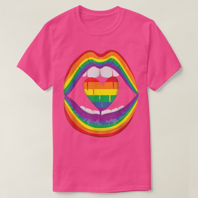 Lips Mouth Rainbow Heart Gay LGBTQ LGBT Pride Mont T Shirt (Design framsida)