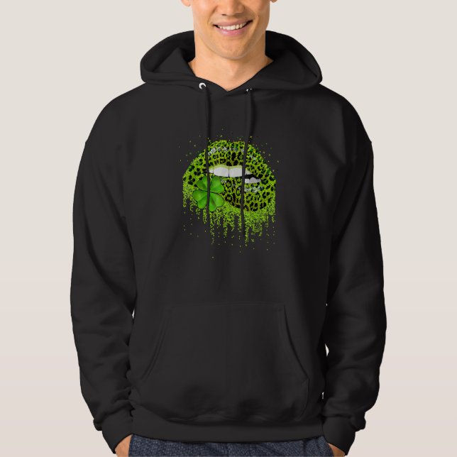 Lips Sexy Irish Leopard Print Shamrock Green St Pa Hoodie (Framsida)