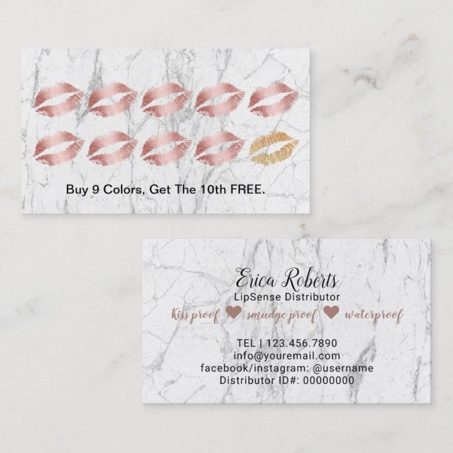 LipSense Distributor Ro Guld Läppar Loyalty Reward Lojalitetskort (Fram/baksida)
