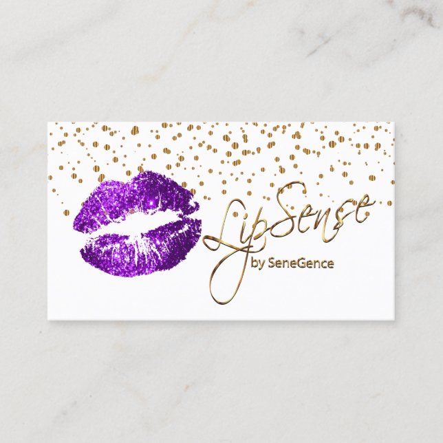 LipSense Guld Confetti & Lila Läppar Visitkort (Framsida)