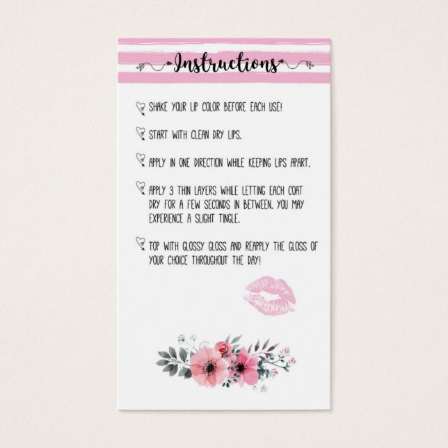 Lipsense Intructions card Visitkort (Framsidan)