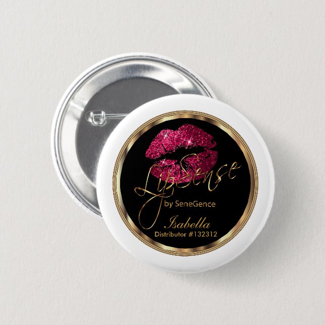 Lipsnits - Shock rosa Glitter på svartvitt Knapp (Framsida & baksida)
