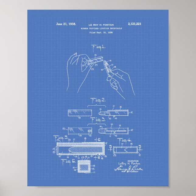 Lipstick 1938 Patent Art Blueprint Poster (Framsidan)