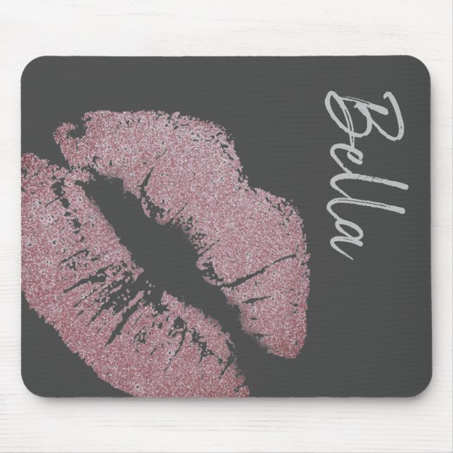 Lipstick avskriver lila rosa lip fläcke grått söt musmatta (Framsidan)